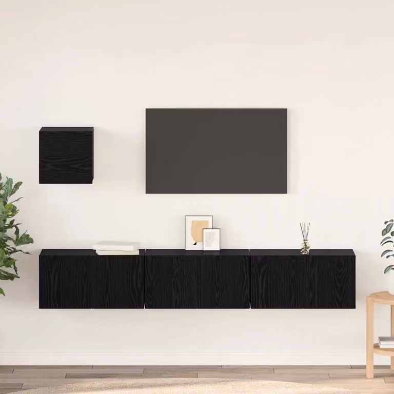 Set mobile TV moderno vidaXL in 4 pezzi Rovere e Nero in legno ingegnerizzato e MDF