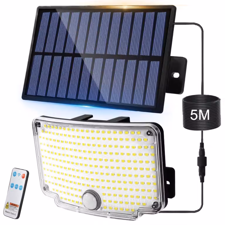 Lampada solare con 254 LED, sensore di movimento, grado di protezione IP65, colore nero