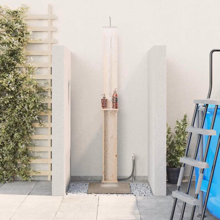Doccia da esterno vidaXL in legno di pino massello e acciaio inox, colore marrone, Altezza: 246 cm
