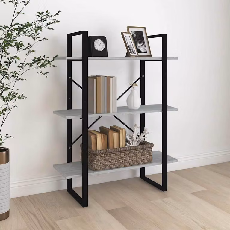 Libreria Industrial vidaXL in Legno e Metallo, Grigia, L 80 cm x P 30 cm x H 105 cm