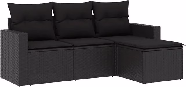 Set Divani da Giardino 4 pz | Set Salotto da Giardino con Cuscini Nero in Polyrattan