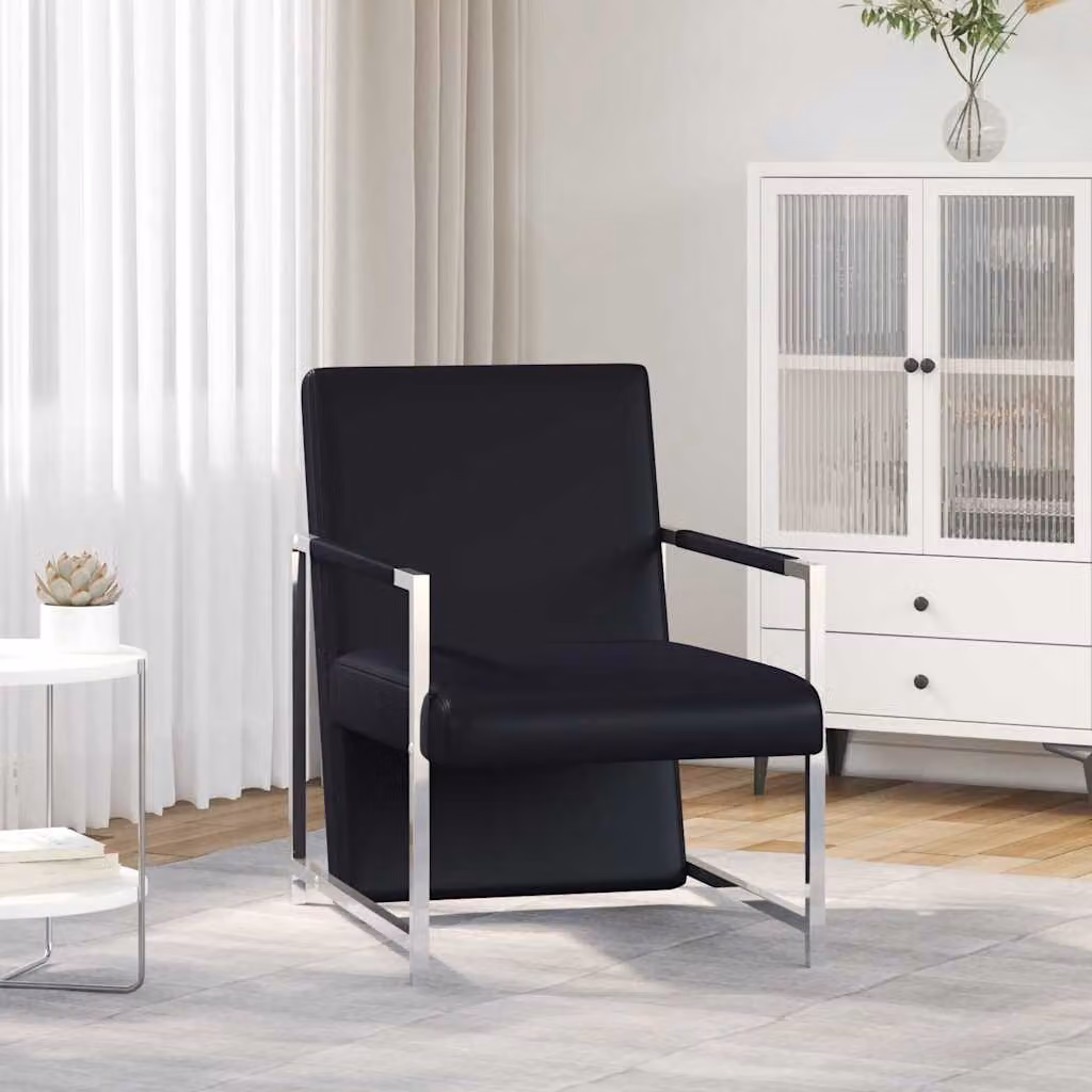 Poltrona lounge moderna vidaXL in similpelle nera con braccioli e gambe in metallo