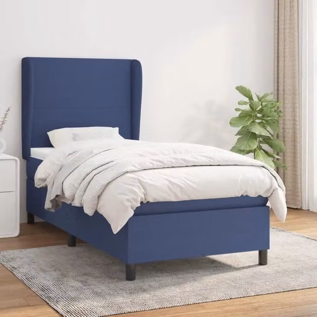 Letto Ibrido vidaXL con Giroletto a Molle e Materasso in Tessuto Blu e Bianco L 100 x P 200 cm