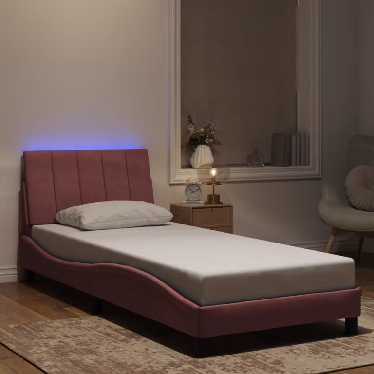 vidaXL Giroletto Hanko in Velluto Rosa con LED e Porte USB, L/P/H: 90 x 200 cm