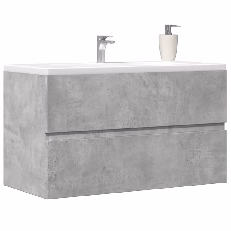 Lavabo da bagno moderno vidaXL in legno multistrato e pietra, colore grigio cemento, L 90 cm x P 38,5 cm x H 45 cm