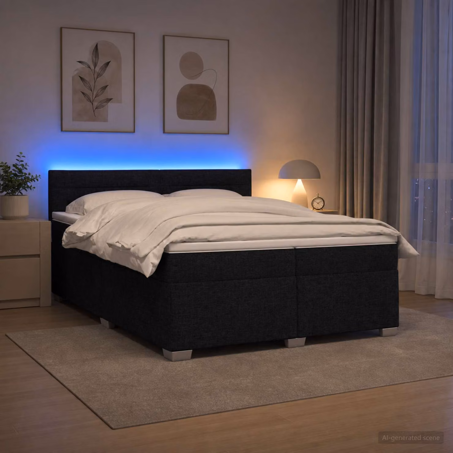 Letto con Box Spring vidaXL, Materasso Ibrido e Illuminazione LED, Nero, 200 x 200 cm