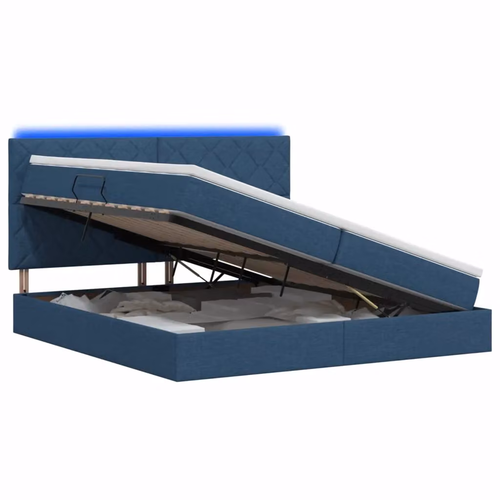 Letto con contenitore e illuminazione LED vidaXL, colore blu, con porta USB e materasso, L/P/H: 200 x 200 x 140 cm – 2