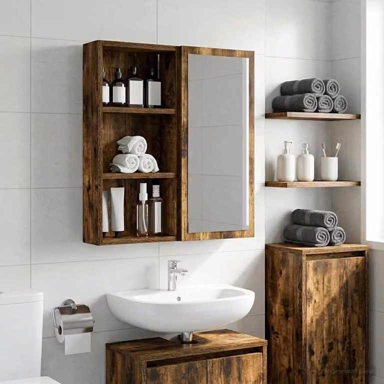 Armadio da bagno a muro vidaXL moderno in legno color quercia affumicata L/P/H: 60,5 x 30 x 10 cm