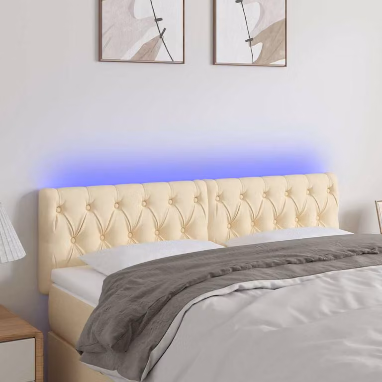 Testiera per letto con illuminazione LED e porta USB vidaXL in tessuto beige L: 144 cm, P: 7 cm, H: 78-88 cm