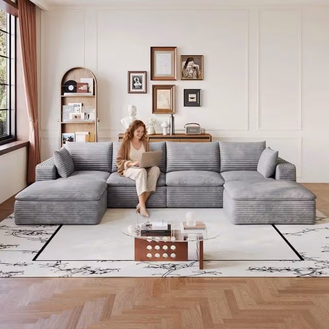 Divano Cloud 3 Posti in Velluto a Coste ¨C MINIMAL ¨C Grigio Scuro, 340 cm, Imbottito