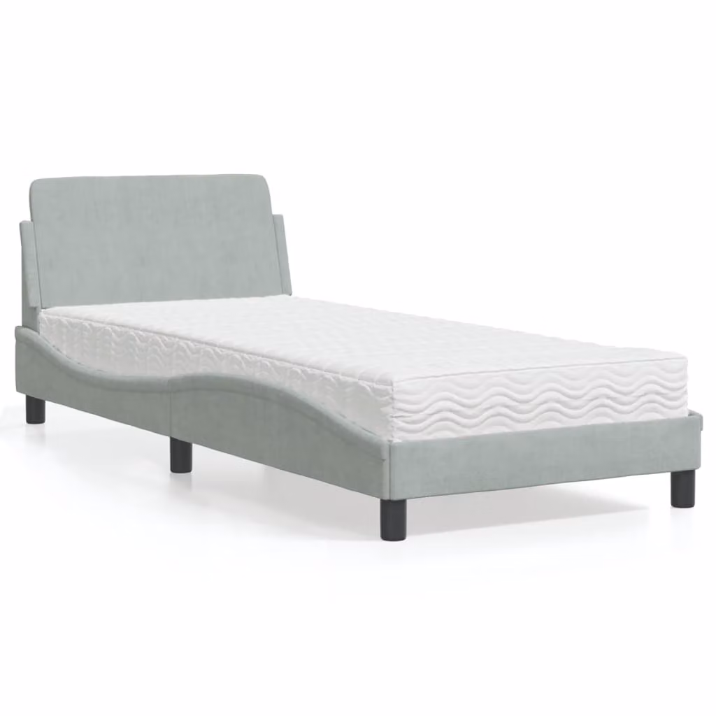 Letto con Materasso Dover vidaXL in Velluto Grigio Chiaro 90x190 cm