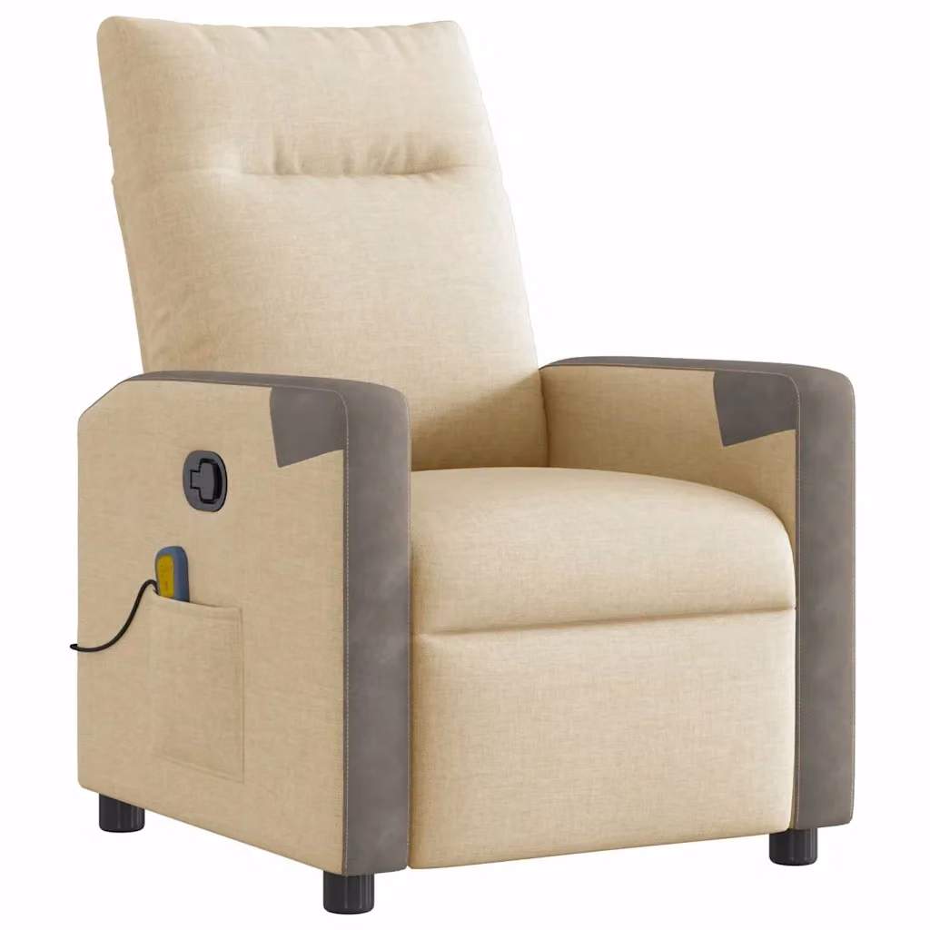 Poltrona Relax Reclinabile vidaXL in Tessuto con Braccioli, Beige e Grigio – 2