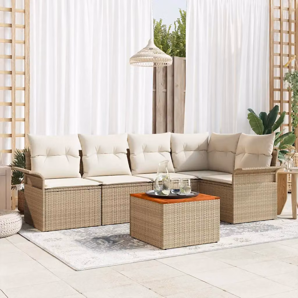 Set Divano da Giardino vidaXL a Forma di L con Tavolino, 6 Pezzi, Beige e Bianco