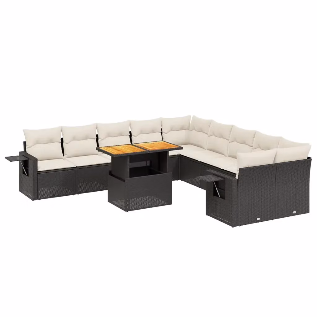 vidaXL Set Divani da Giardino 11 pz in Polyrattan Nero con Cuscini e Tavolino da Esterno a Forma di L – 2