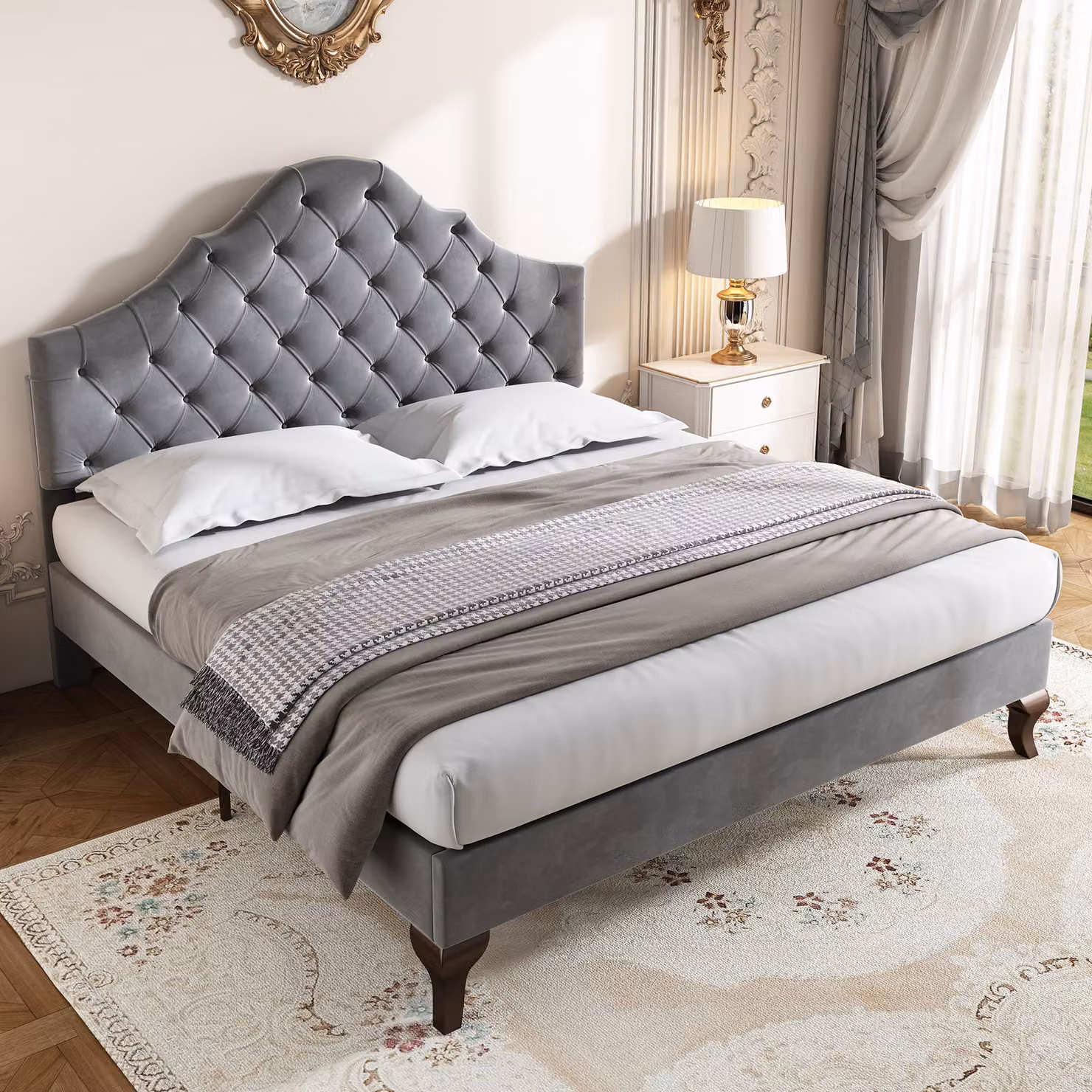 letto imbottito okwish 90 x 200 cm, con griglia e poggiatesta, poggiatesta regolabile in altezza, doghe in legno, montaggio facile, velluto (senza materasso)