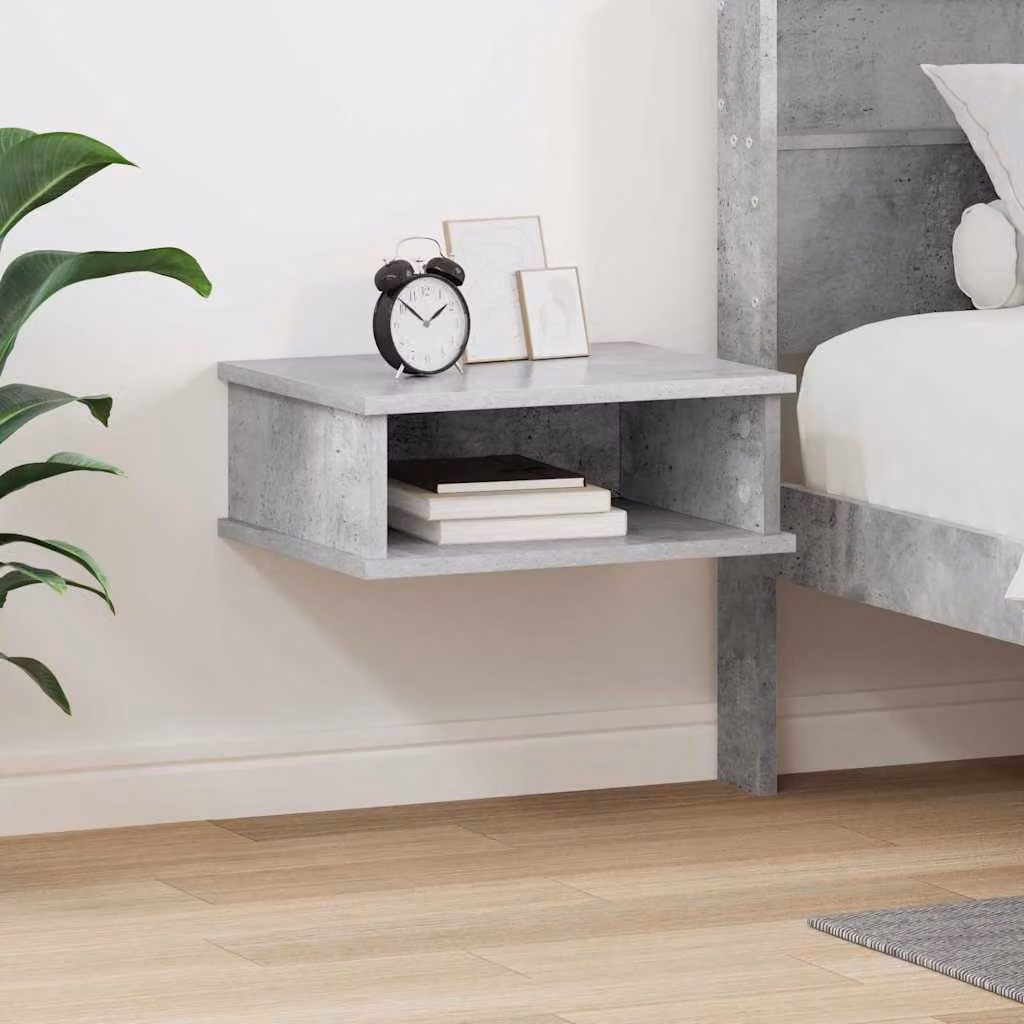 Comodino moderno vidaXL in legno ingegnerizzato grigio cemento, L 40 cm x P 31 cm x H 15 cm