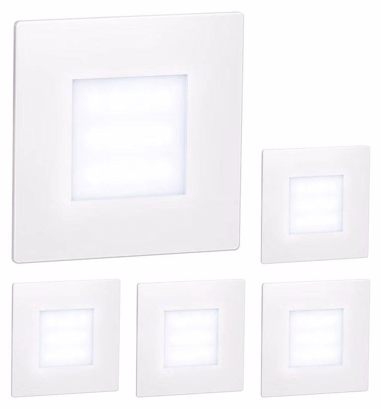 ledscom.de, 5 luci LED per scale/applique da incasso FEX, per interni ed esterni, a forma quadrata, 85 x 85 mm, bianco freddo – Colore: bianco freddo, Quantità: 5 pezzi (confezione da 1)