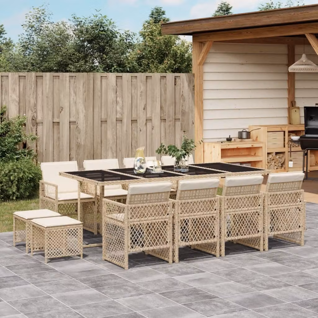 Maison Exclusive - Set da Pranzo da Giardino 13 pz con Cuscini Beige in Polyrattan