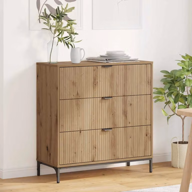 Credenza moderna vidaXL in legno e metallo color rovere, L 79,5 x P 33 x H 82 cm