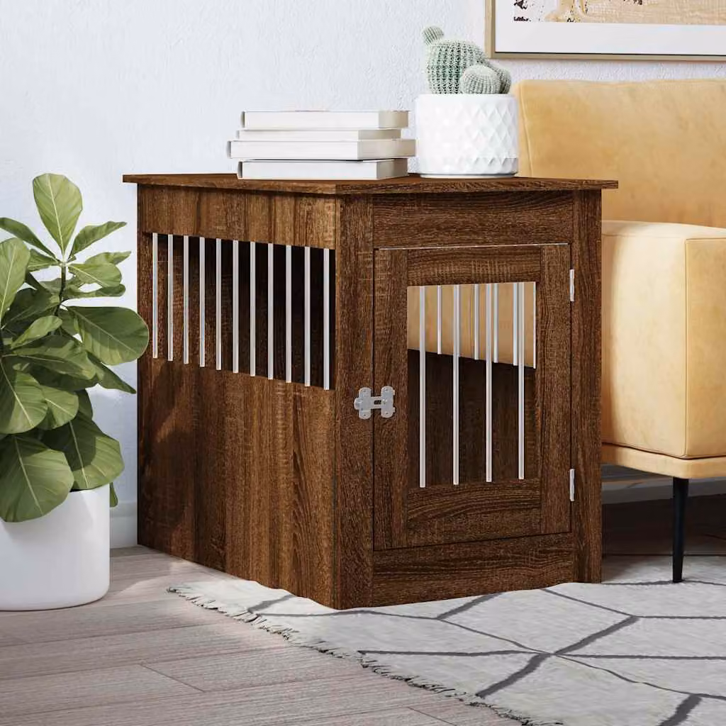 Gabbia per cani vidaXL in legno e metallo color rovere marrone L: 80 cm, P: 55 cm, H: 68 cm