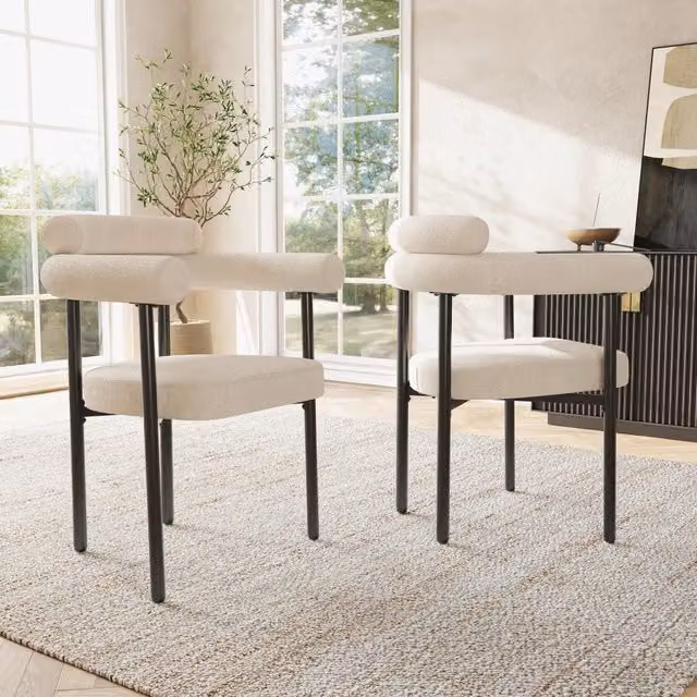 sedie da pranzo, sedie da pranzo moderne e semplici realizzate in tessuto scamosciato color crema, comode sedute ad anello, adatte a sale da pranzo, s