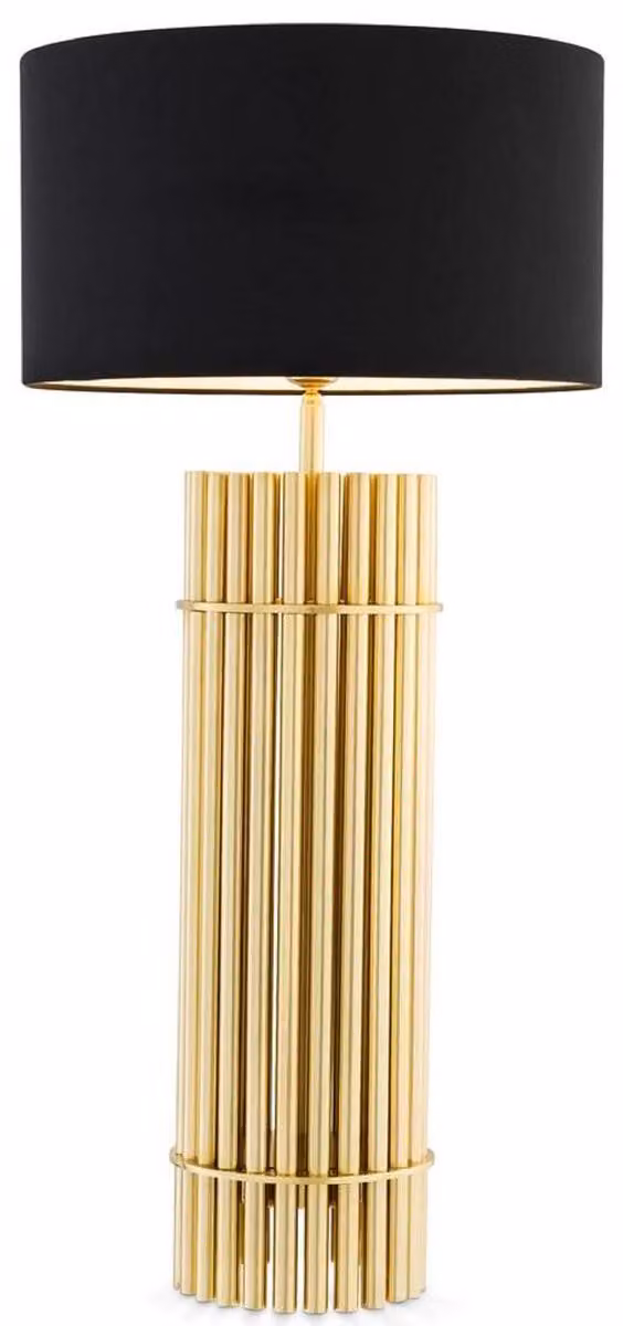 Casa Padrino lampada da tavolo color ottone / nero Ø 45 x H. 96,5 cm - Lampada da scrivania moderna con paralume rotondo - Qualità lussuosa