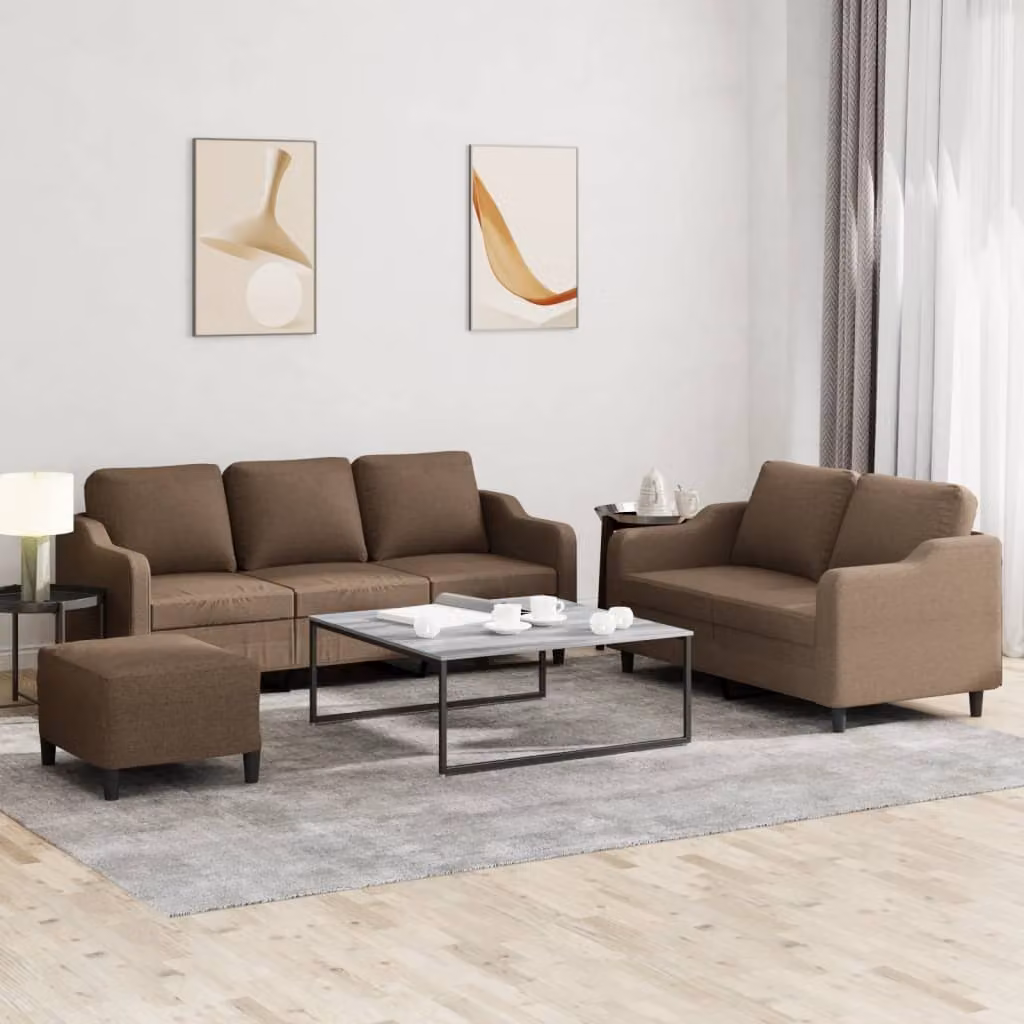 vidaXL Set di Divani 3 pz con Cuscini Marrone in Tessuto