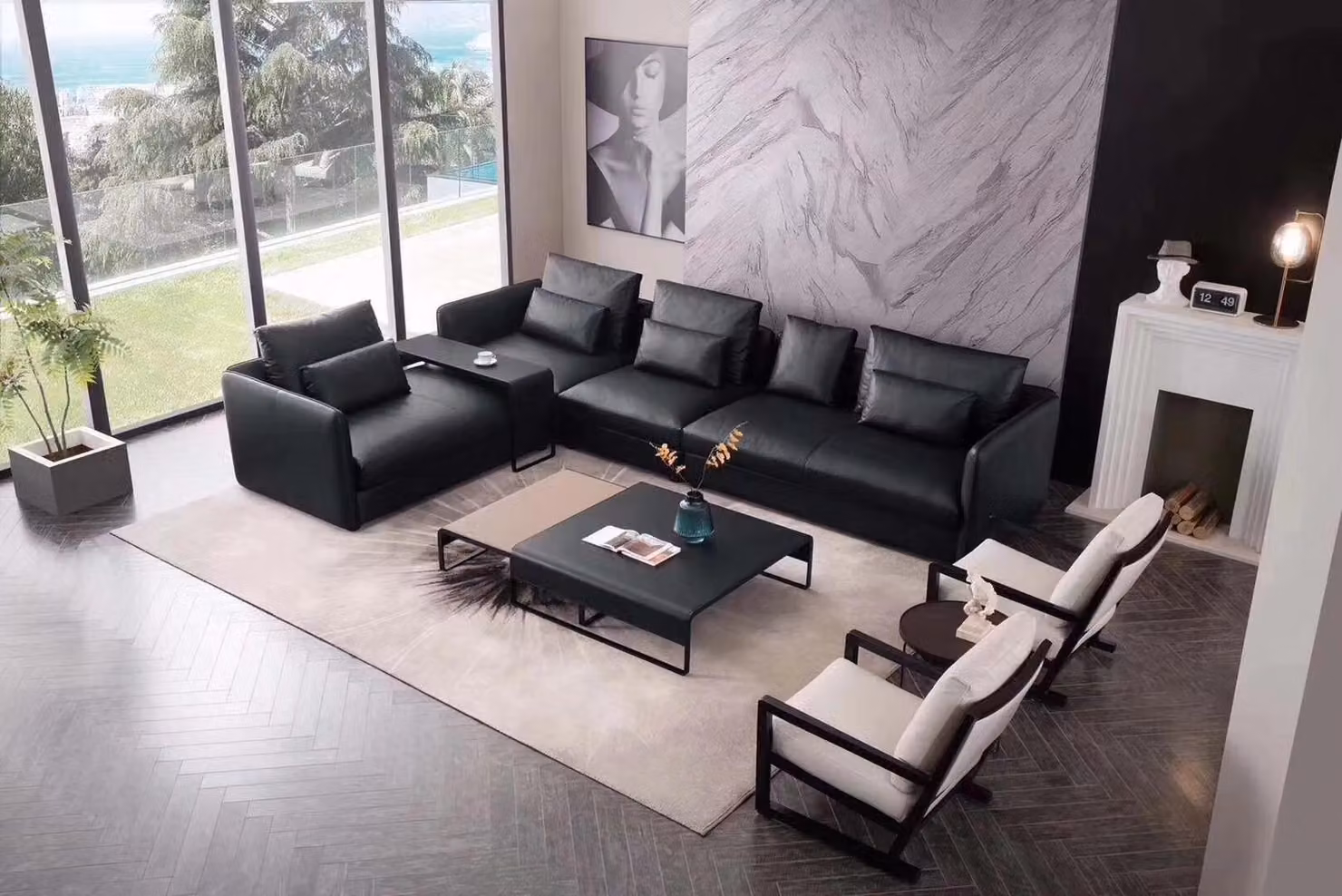 Ecksofa Sofa Couch Polster Eckgarnitur Wohnlandschaft Leder Desing Eck L-Form