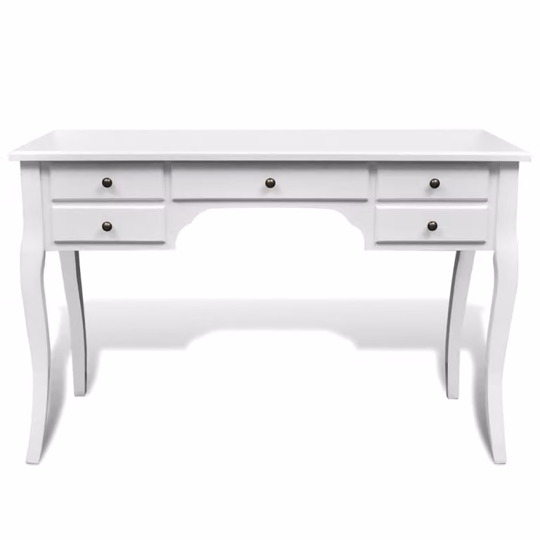 Scrivania francese in legno con gambe curve 5 cassetti