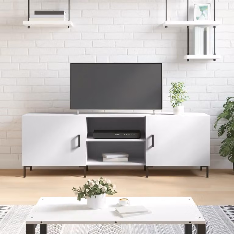 vidaXL Mobile Porta TV Moderno Bianco in Legno e Metallo L: 150 cm, P: 30 cm, H: 50 cm