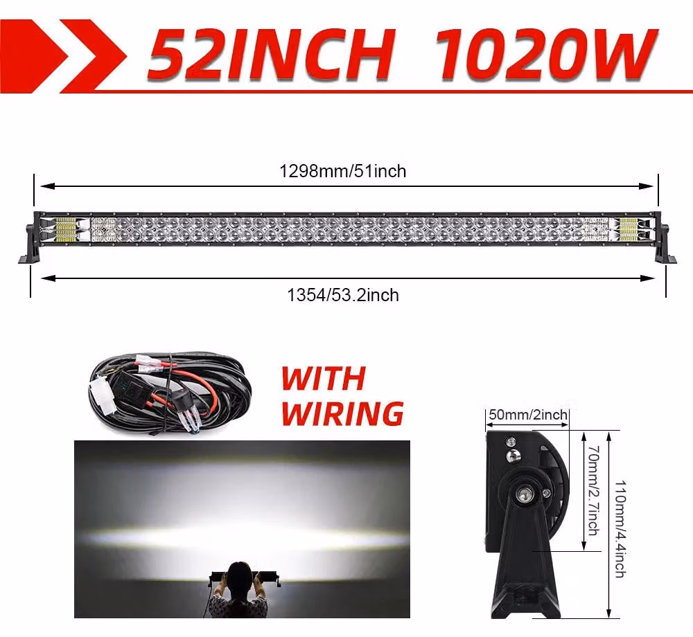 Barra illuminante a LED per auto e camion - 52 pollici - con cavo - 110.000 lumen