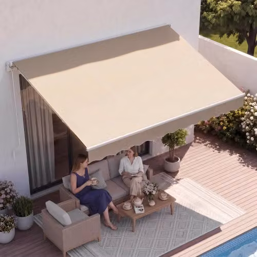 Tenda da Sole Retrattile VEVOR Beige con Bracci Pieghevoli e Manovella, Protezione UV UPF 50+ per Balcone, Giardino e Terrazza, L: 400 cm x P: 240 cm