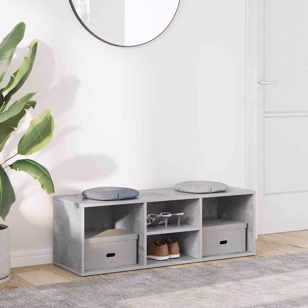 Panca porta scarpe vidaXL in legno multistrato e tessuto, Grigio, L 102 x P 35 x H 35 cm
