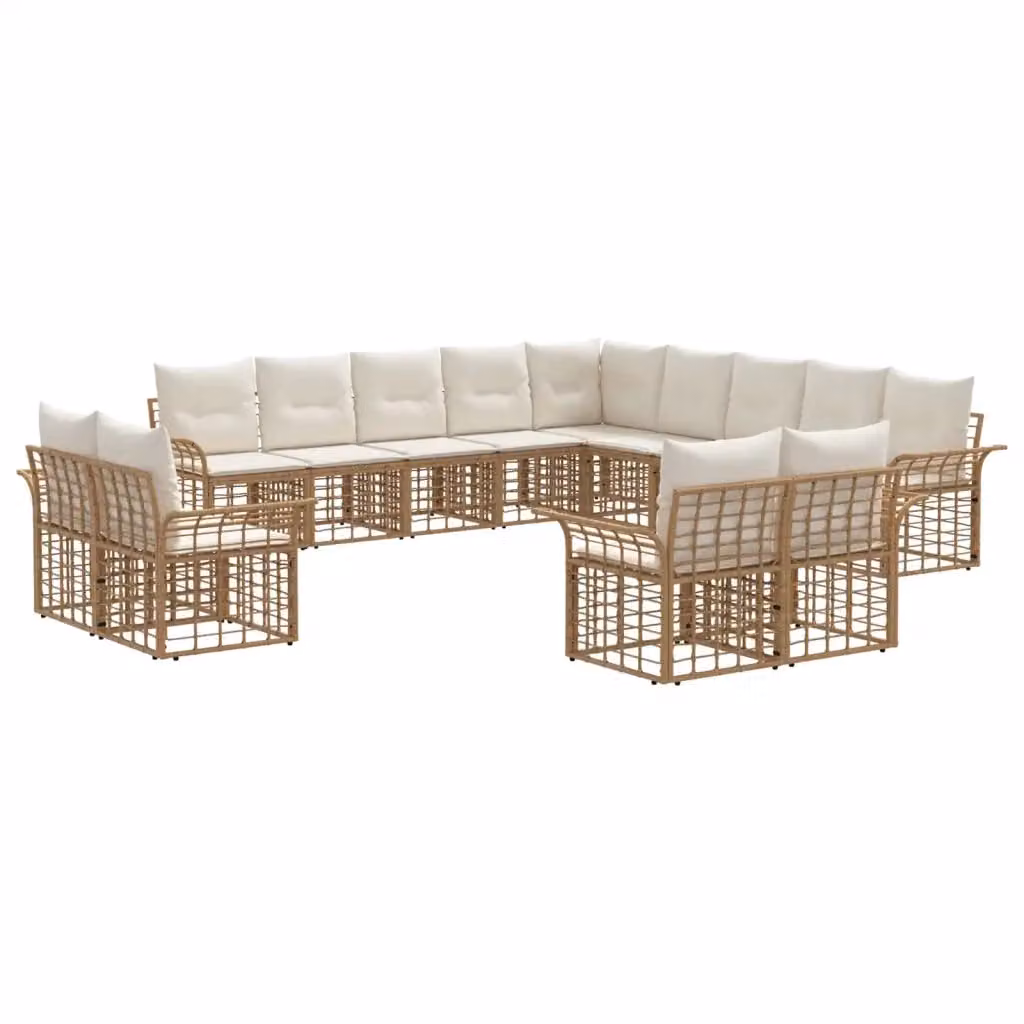 Set di divani da esterno a forma di U vidaXL composto da 13 pezzi in stile moderno con struttura in metallo e cuscini inclusi, colori beige, bianco e marrone – 2