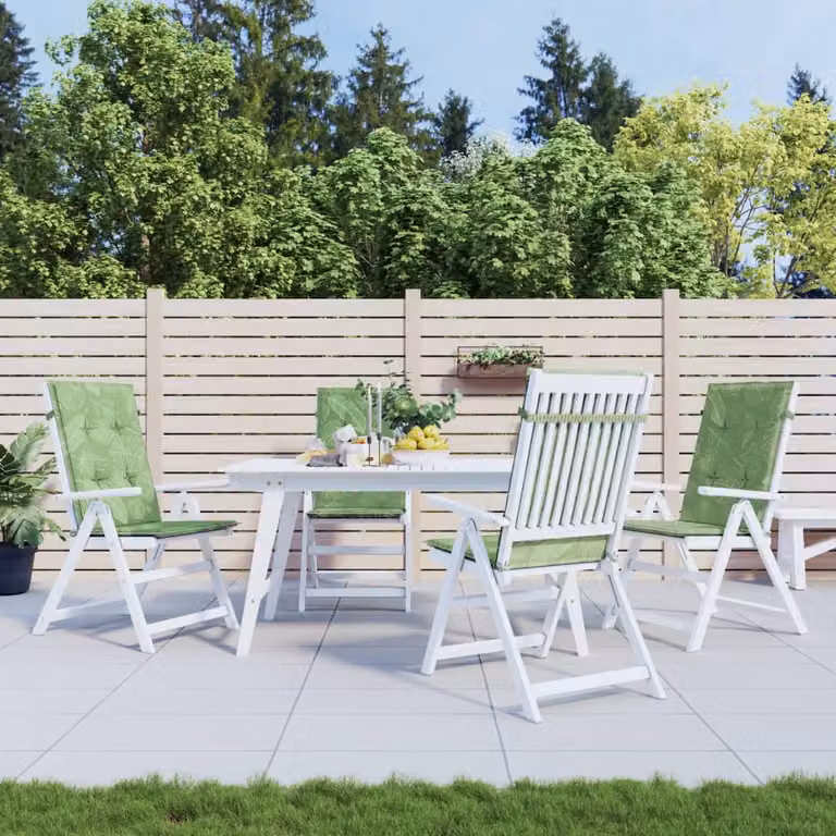 Set di 4 cuscini per sedia con schienale alto vidaXL, motivo foglie, colore verde, in tessuto resistente all'acqua e ai raggi UV