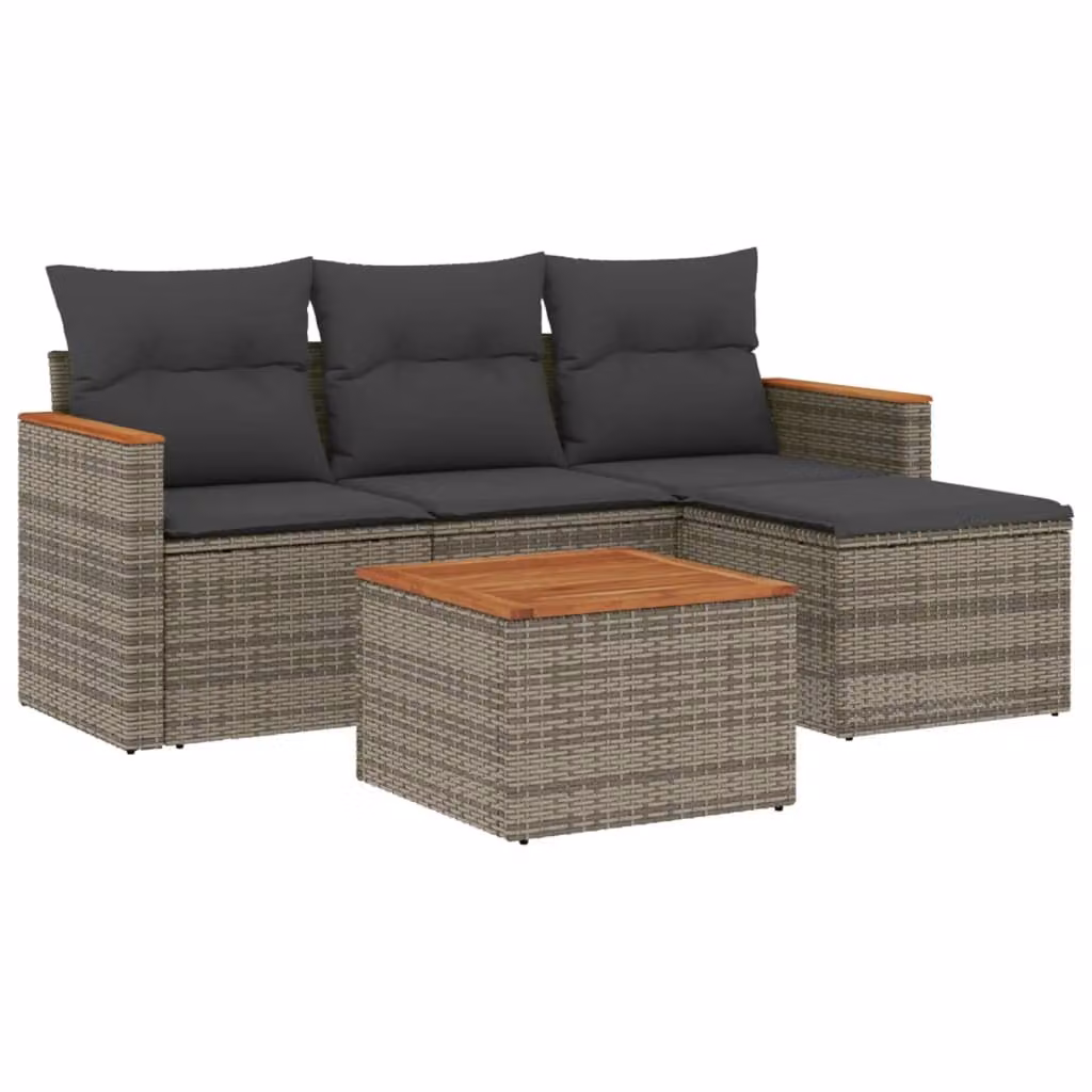 Set Divano da Giardino 5 pz con Cuscini Grigio in Polyrattan