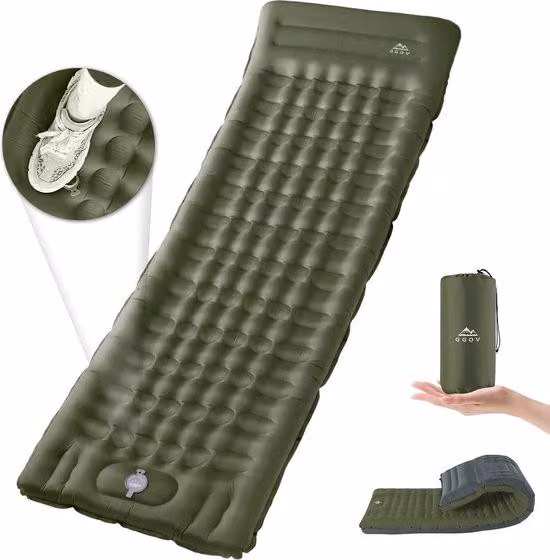 Materasso gonfiabile leggero, auto-gonfiabile, alto 12 cm, materasso da esterno ultraleggero e impermeabile, con pompa a pedale, portatile, compatto, per il campeggio e l'escursionismo