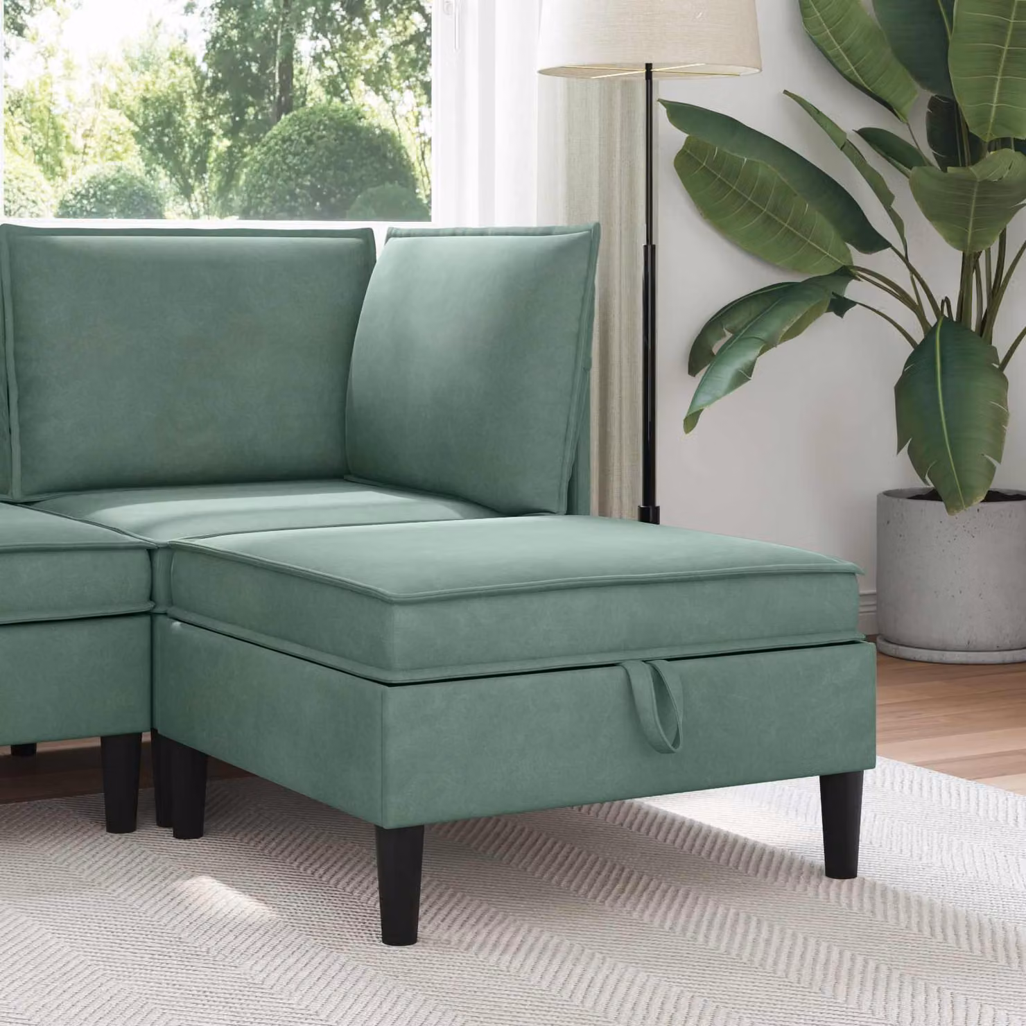 Pouf con contenitore vidaXL in velluto verde mare con rivestimento rimovibile