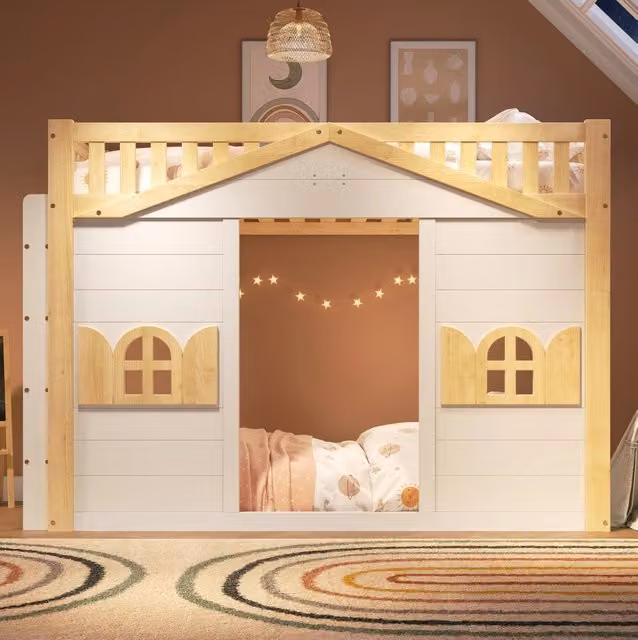Letto a soppalco per bambini 90x200 cm in legno di pino e MDF; bianco