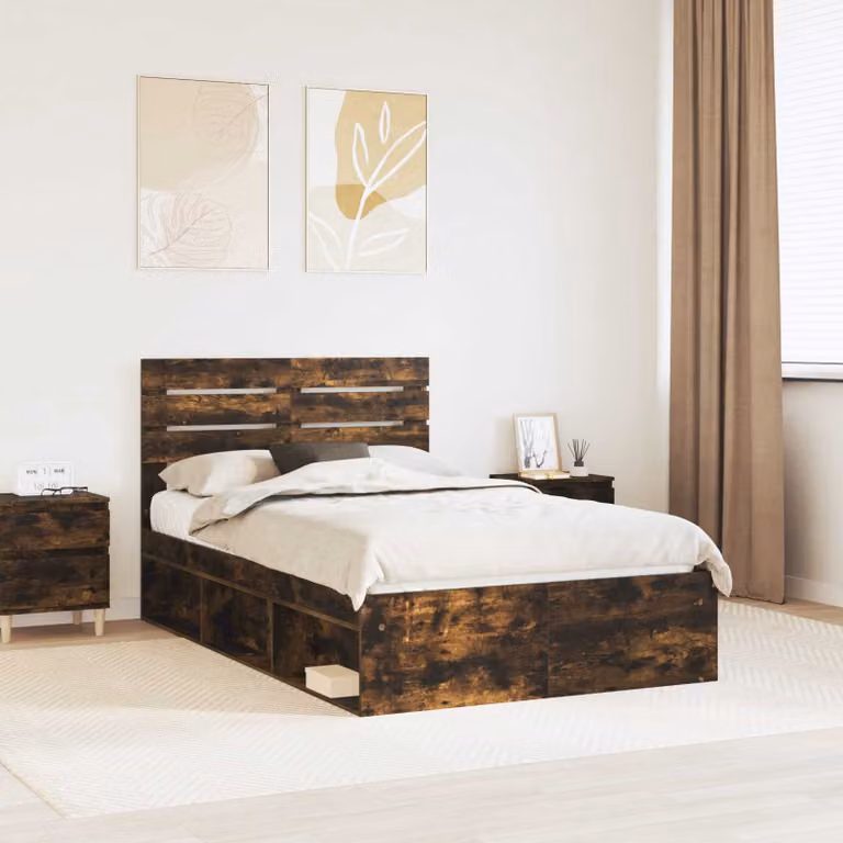 Struttura del letto vidaXL in pino massello color rovere fumo L/P: 120 x 200 cm