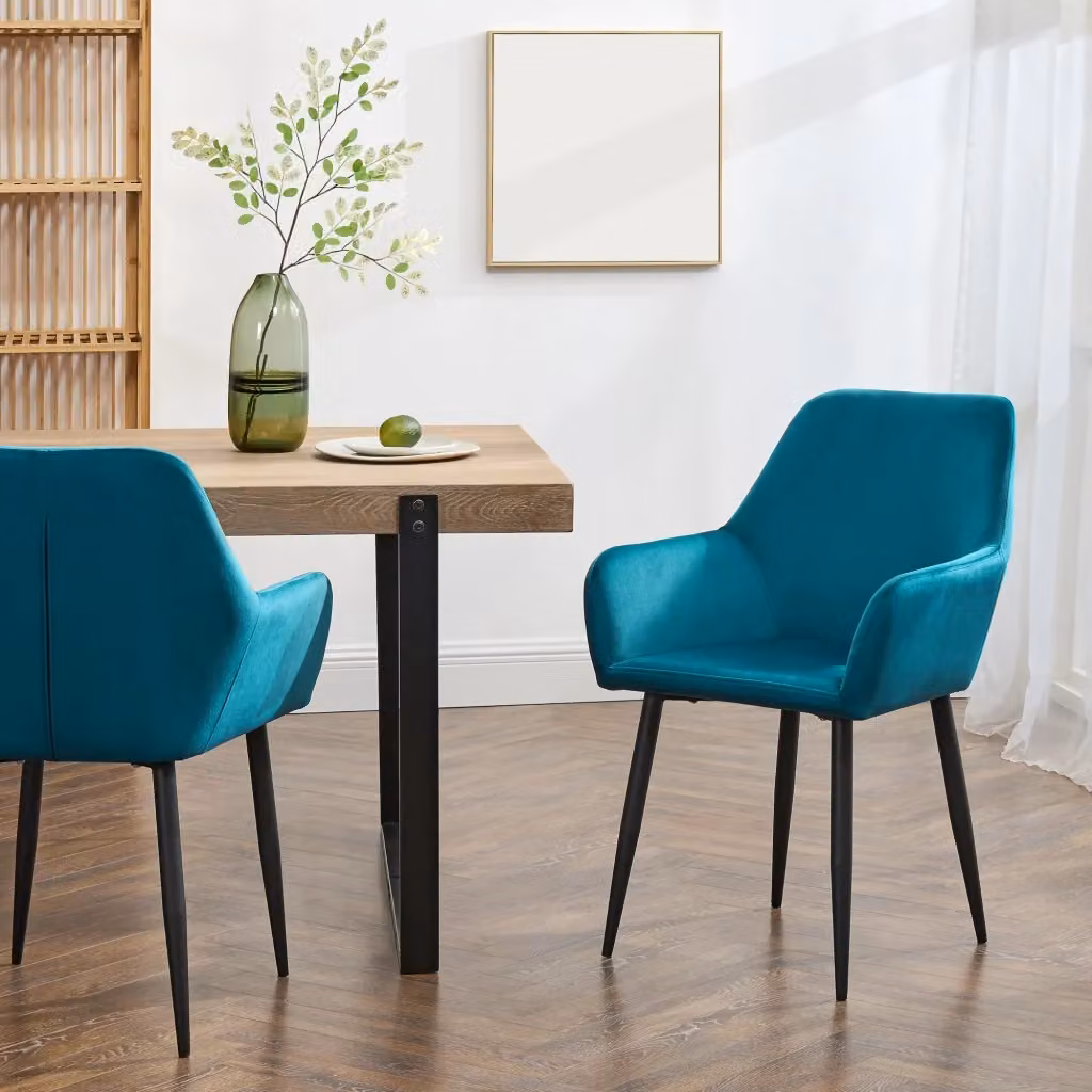 Set da 2 poltrone Hollola en.casa per sala da pranzo in velluto turchese con design moderno – 2