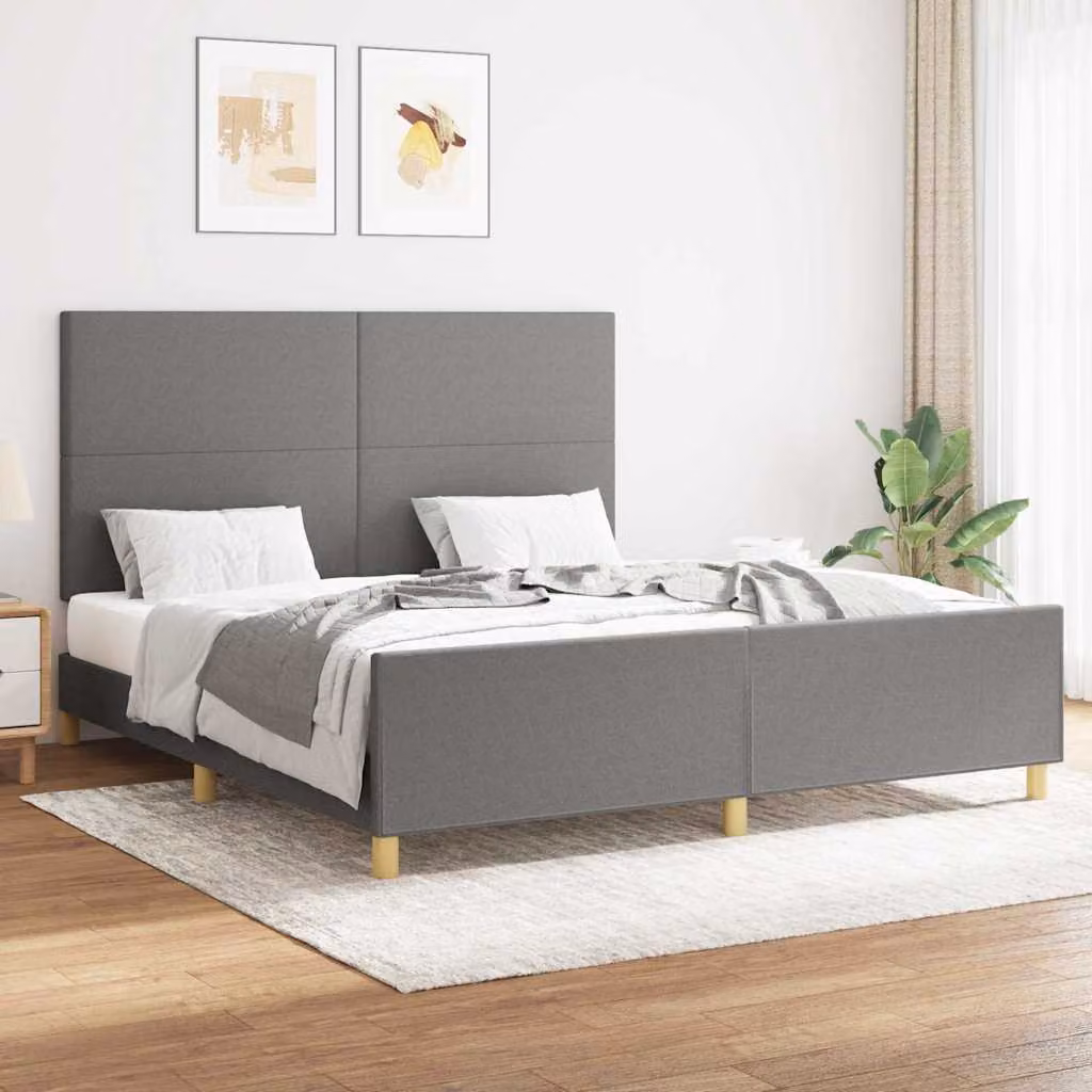 Giroletto senza materasso vidaXL in tessuto grigio con struttura in legno e doghe, L/P/H: 160 x 200 x 128 cm