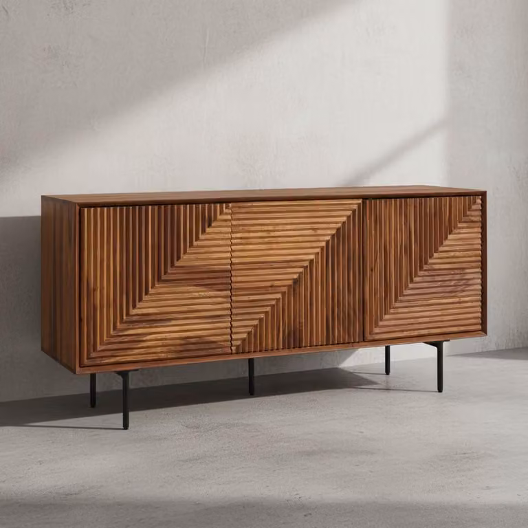 Credenza in legno massello di sheesham e metallo, design moderno, con 3 ante. 148x40x72 cm | Kadima Design