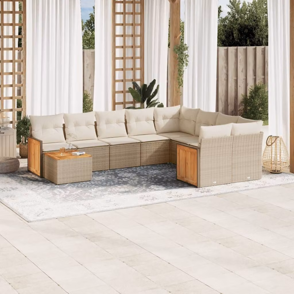 Maison Exclusive - Set da giardino 10 pezzi con cuscini in polyrattan beige