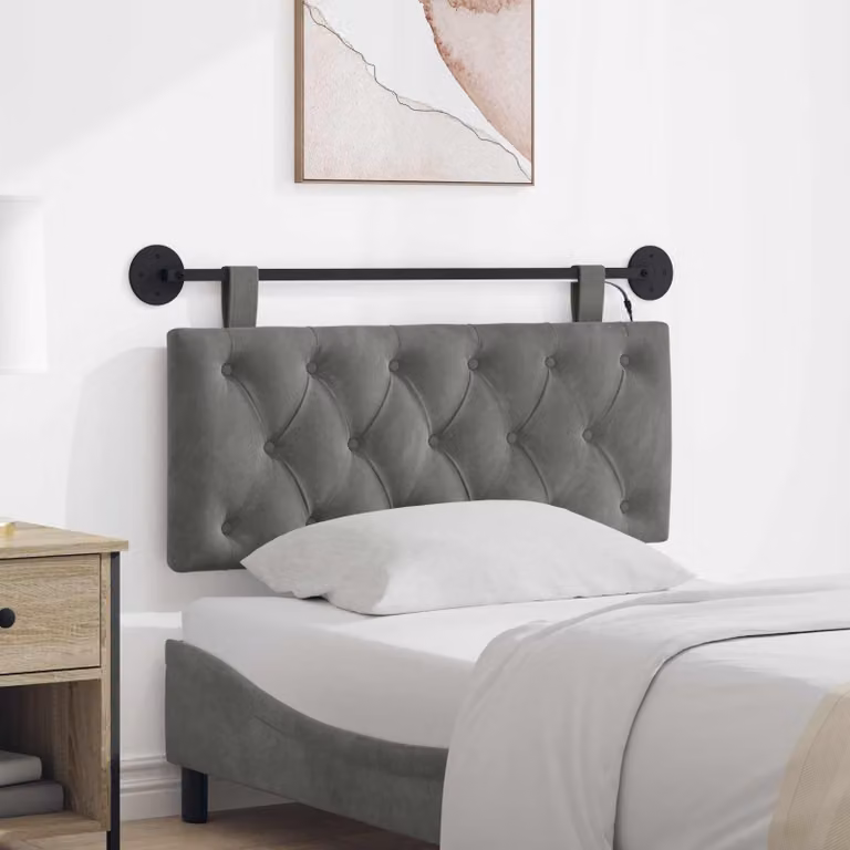 Testiera da letto sospesa vidaXL in velluto grigio con illuminazione integrata