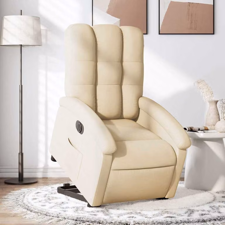 vidaXL Poltrona Alzapersona Reclinabile Elettrica Beige in Tessuto con Braccioli