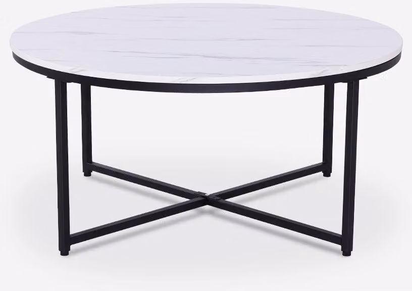 Tavolo da soggiorno moderno rotondo 90cm in metallo effetto marmo Sulley+ - Nero