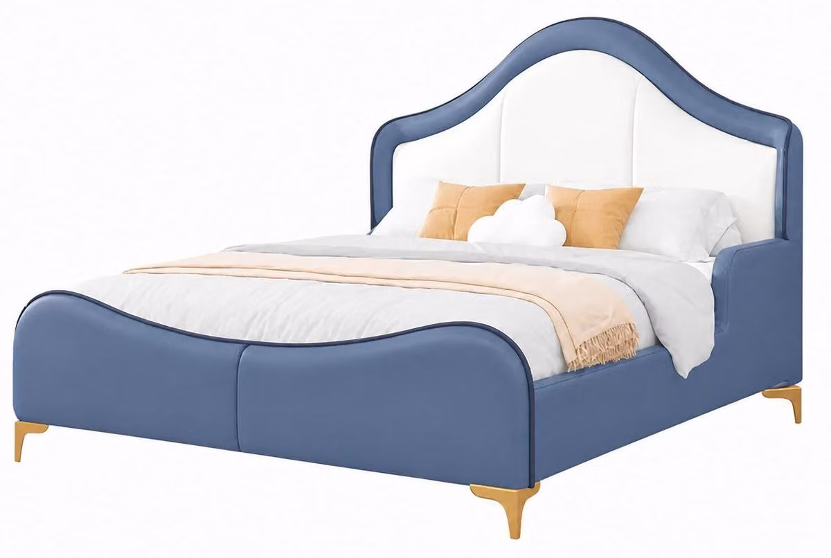 Letto blu per bambini e ragazzi, adatto a bambini e adolescenti, realizzato con materiali morbidi, parte della linea di mobili per l'infanzia