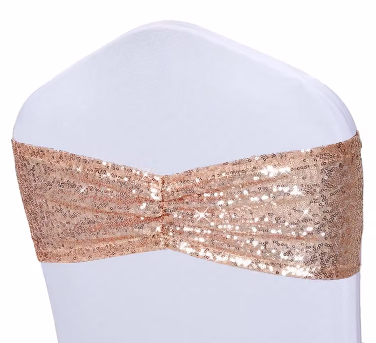 20 copri-sedie color oro rosa con paillettes - decorazioni per feste e matrimoni