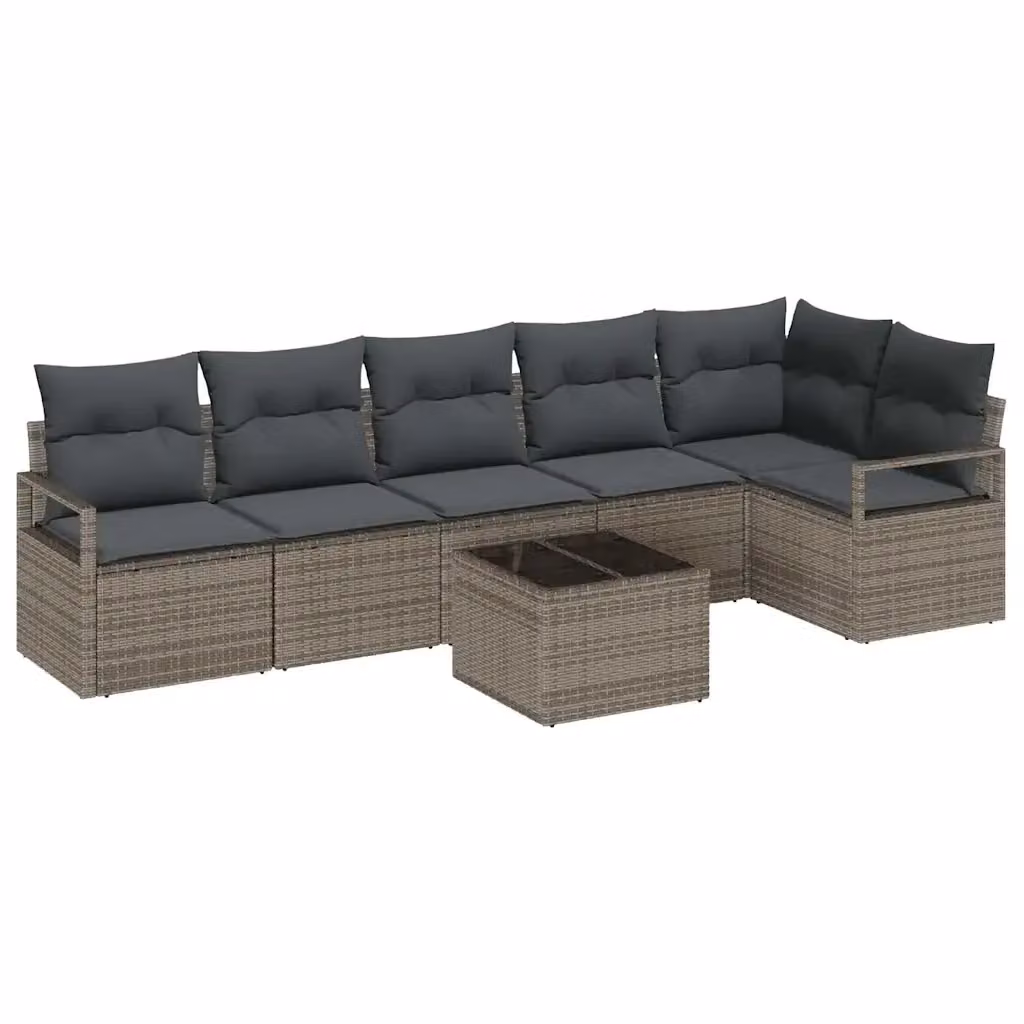 Set Divano da Giardino vidaXL 7 Pezzi Grigio con Tavolino e Cuscini in Polyrattan e Acciaio – 2